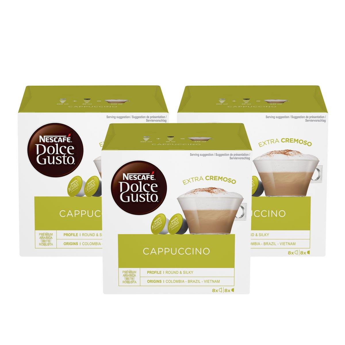 NESCAF Dolce Gusto Cappuccino Extra Cremoso Coffee Pods, (3 x 8) Pack 24 Servings