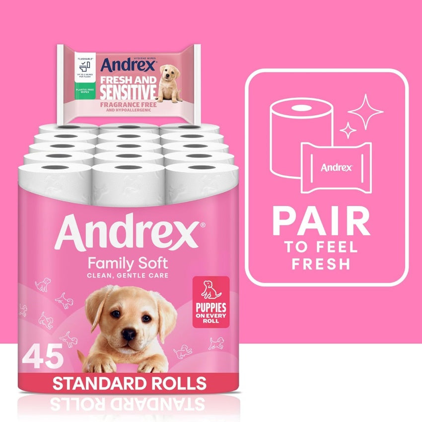 ON SALE , Family Soft Toilet Tissue 45 Rolls , FSC Certified – Andrex