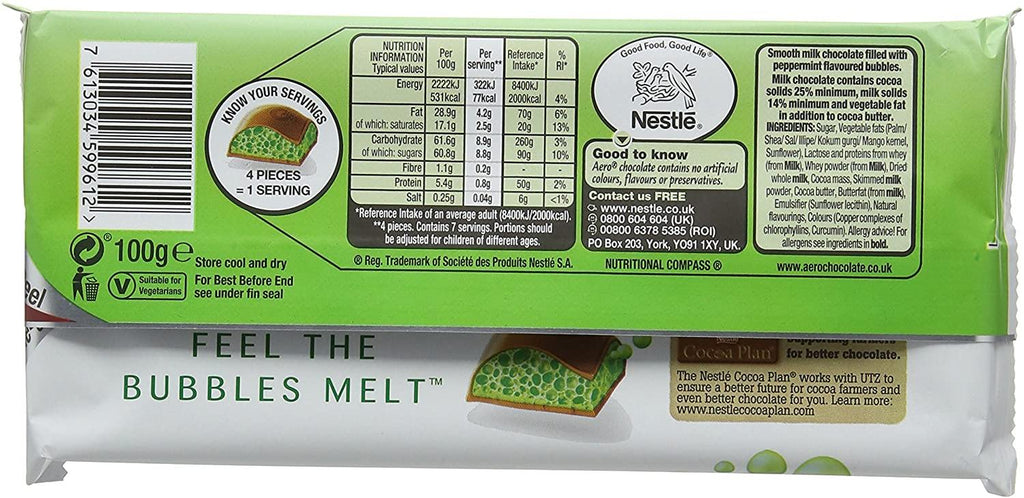 Nestle Aero Peppermint Mint Chocolate Bar Pack Of 24x36g