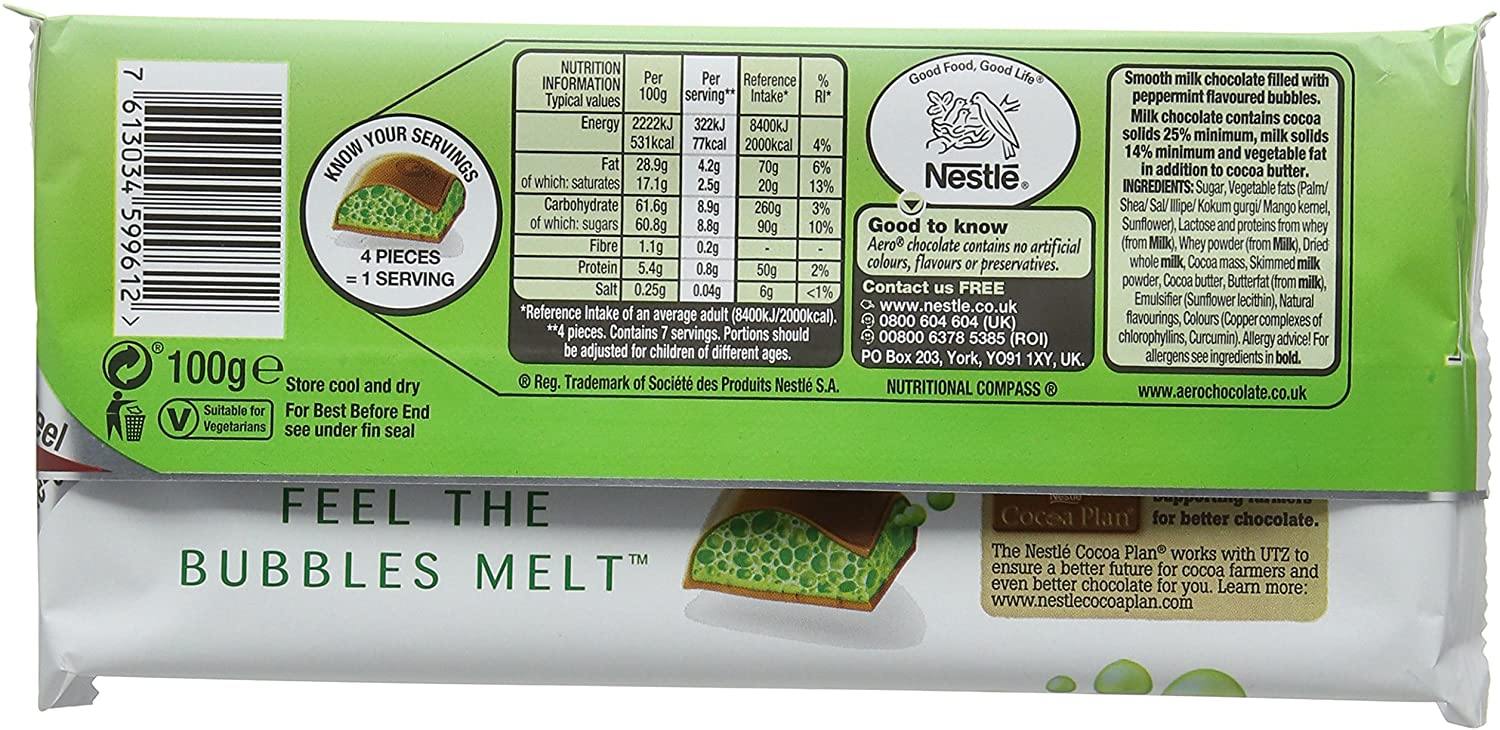 Nestle Aero Peppermint Mint Chocolate Bar Pack Of 24x36g