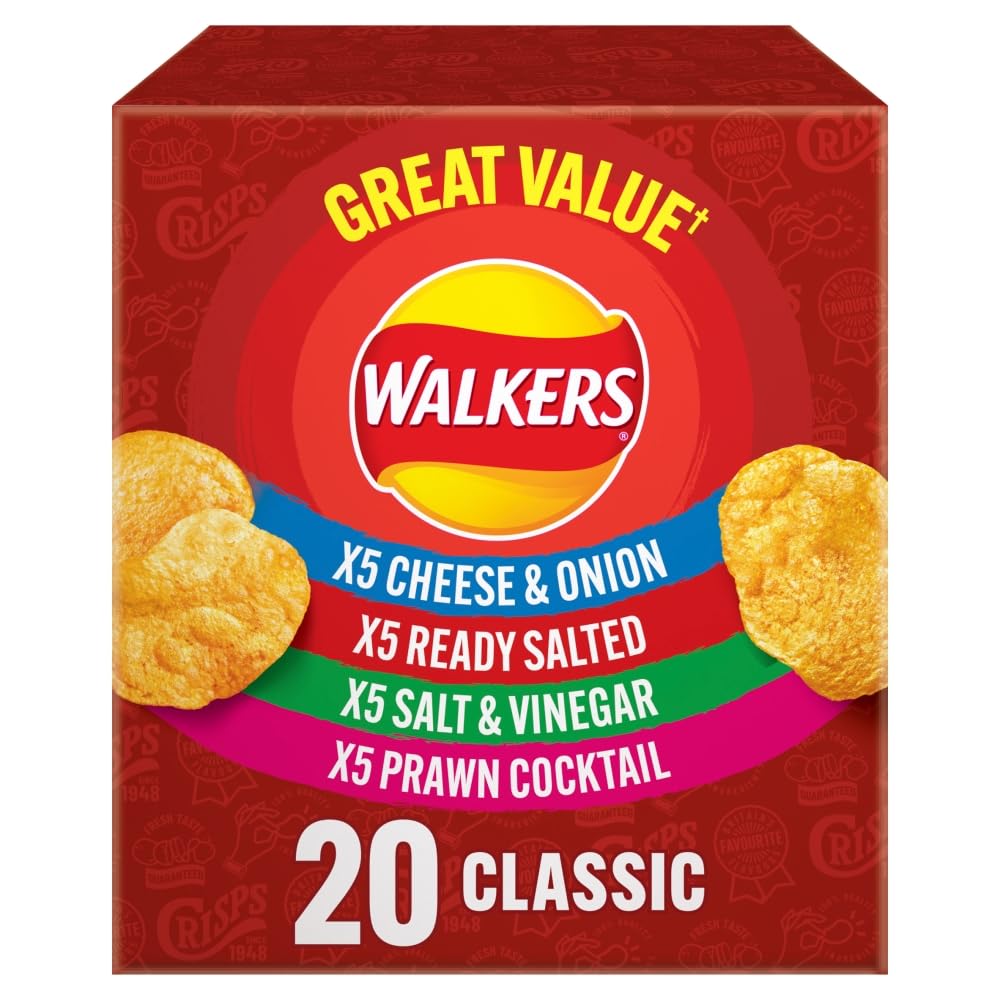 80 Bags of Walkers Classic Variety Multipack Crisps Box （4 boxes × 20 packs)   Free gift of 12 bottles of water