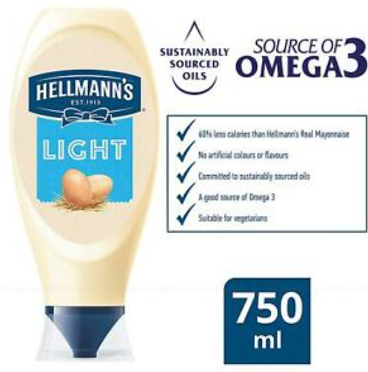 Hellmann's Light Squeezy Creamy Mayonnaise Pack of 2x750ml