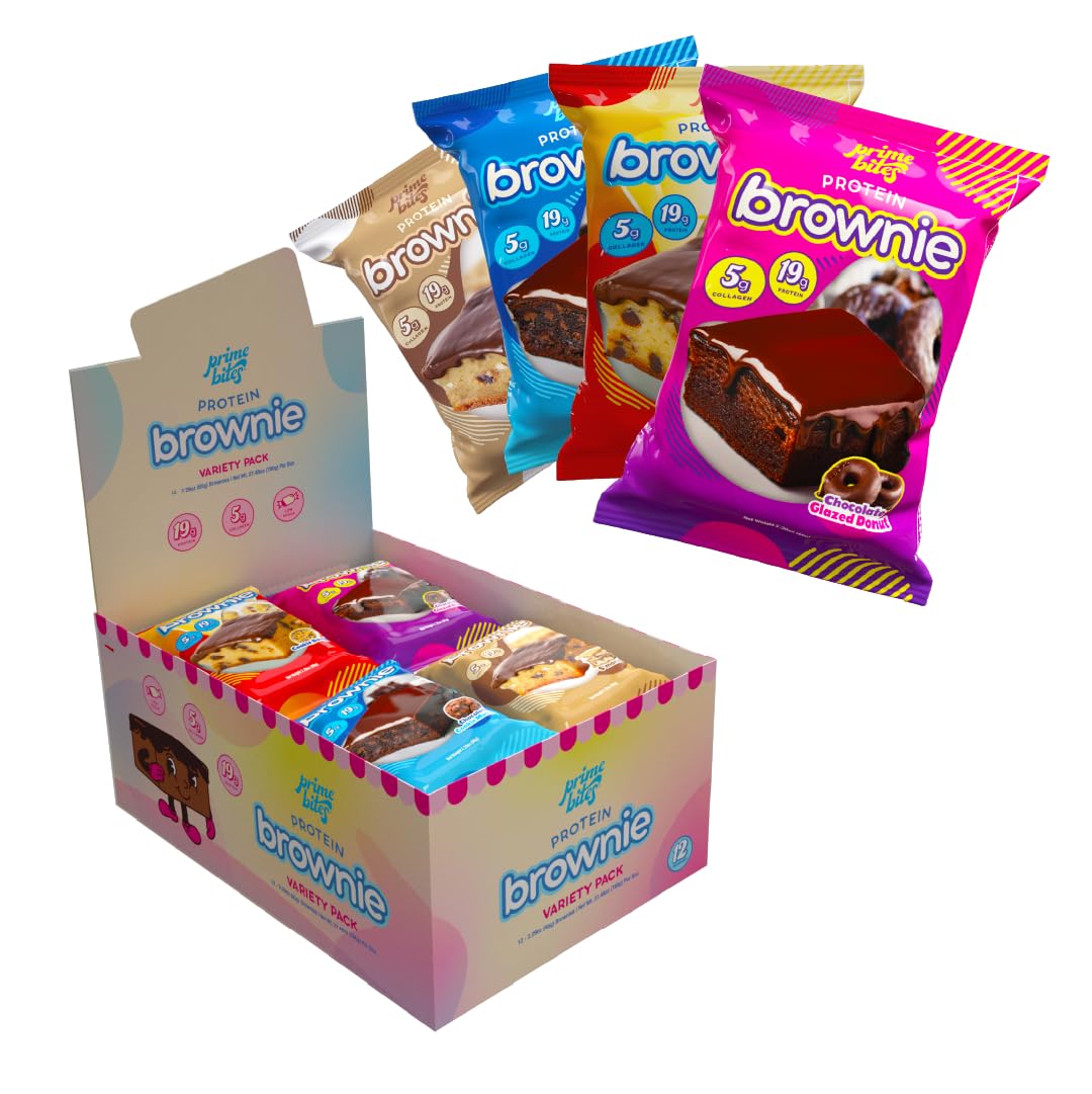 Prime Bites Protein Brownie | High Protein, Collagen Fortified Low Sugar Treat |12 Bars per Box (Buy 1 get 2)