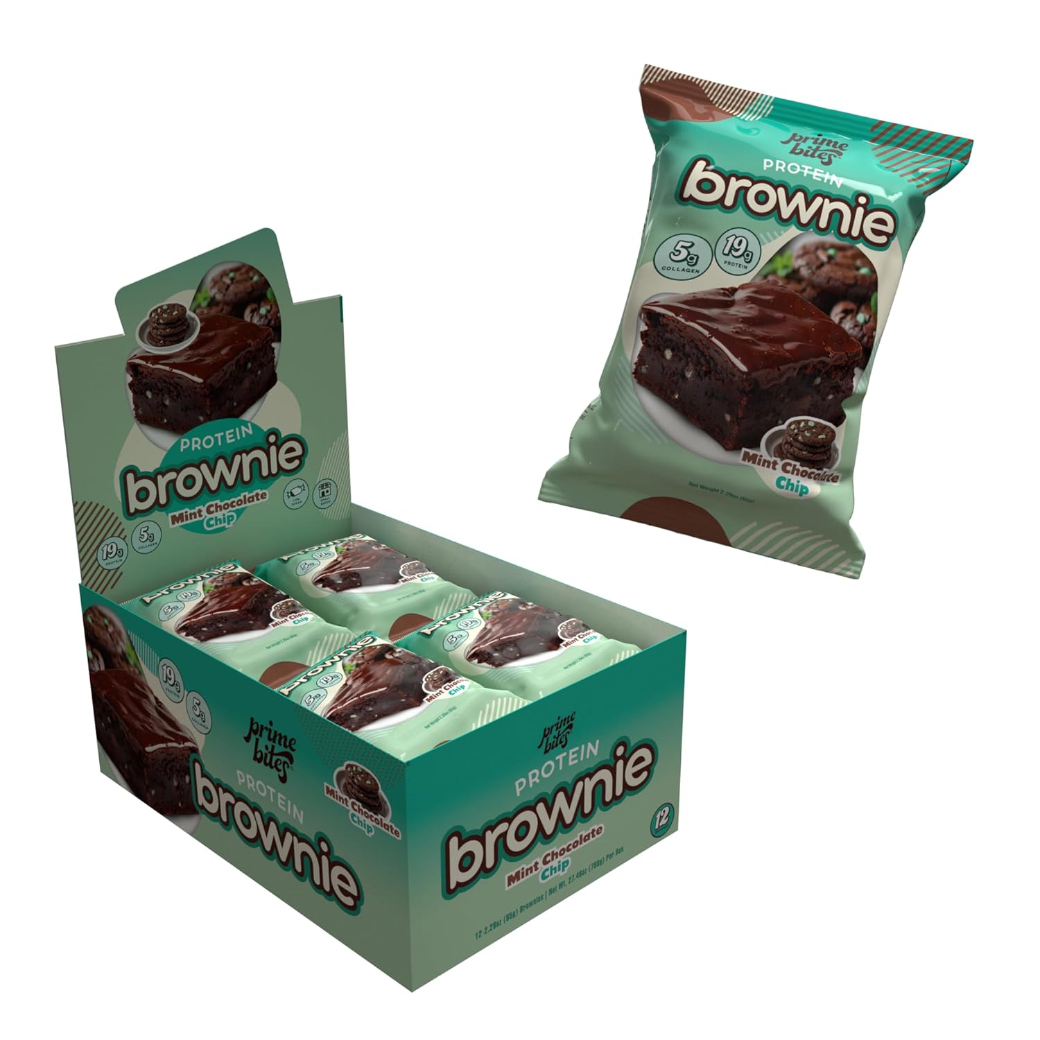 Prime Bites Protein Brownie | High Protein, Collagen Fortified Low Sugar Treat |12 Bars per Box (Buy 1 get 2)