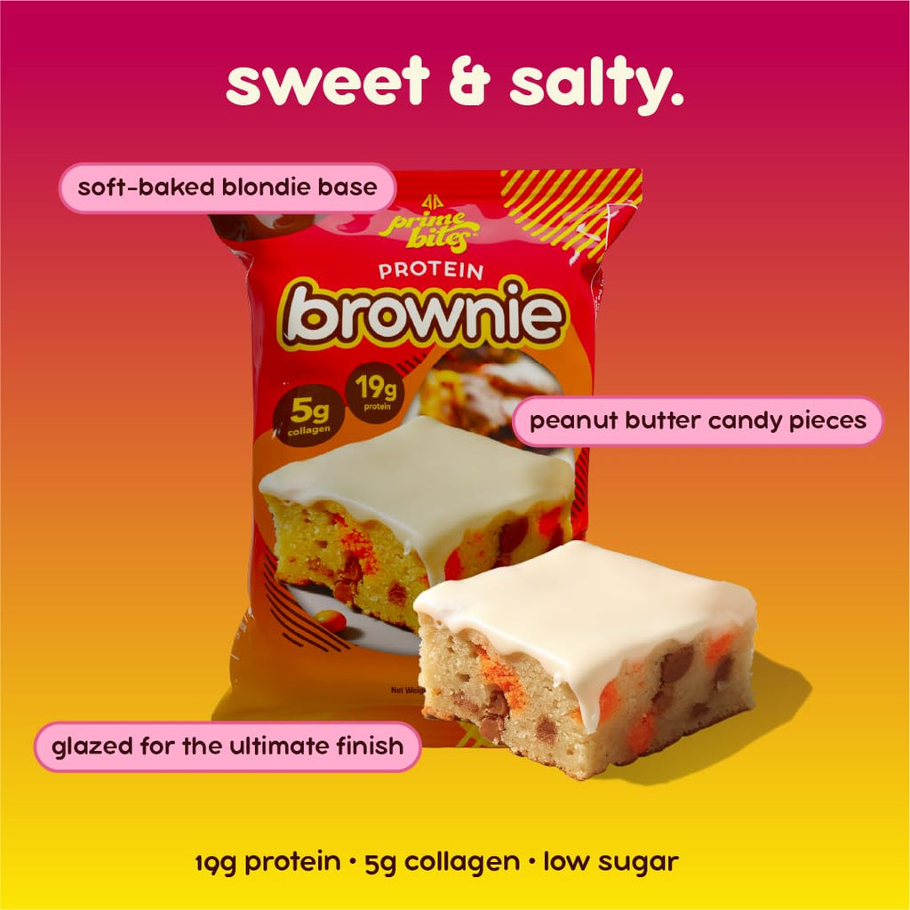 Prime Bites Protein Brownie | High Protein, Collagen Fortified Low Sugar Treat |12 Bars per Box (Buy 1 get 2)