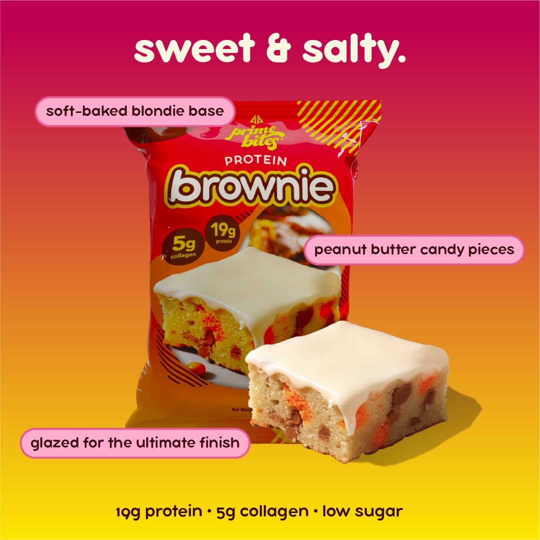 Prime Bites Protein Brownie | High Protein, Collagen Fortified Low Sugar Treat |12 Bars per Box (Buy 1 get 2)