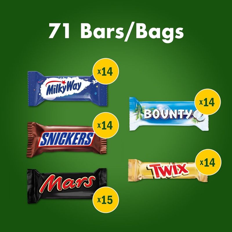 Mars Mixed Bulk Chocolate Bag 1.4kg, 71 Fun Size Chocolate Bars, Mars, Twix, MilkyWay, Snickers & Bounty, Ideal for Gift, Hampers, Snacks, Party Bags