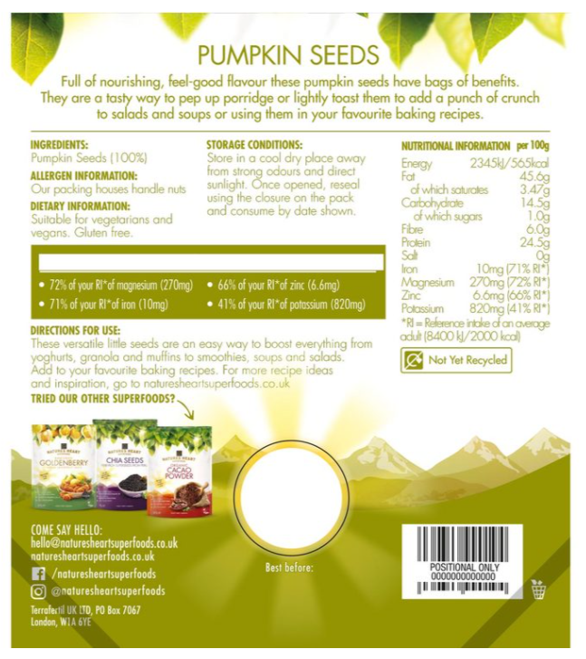 Nature's Heart Pumpkin Seeds 1kg