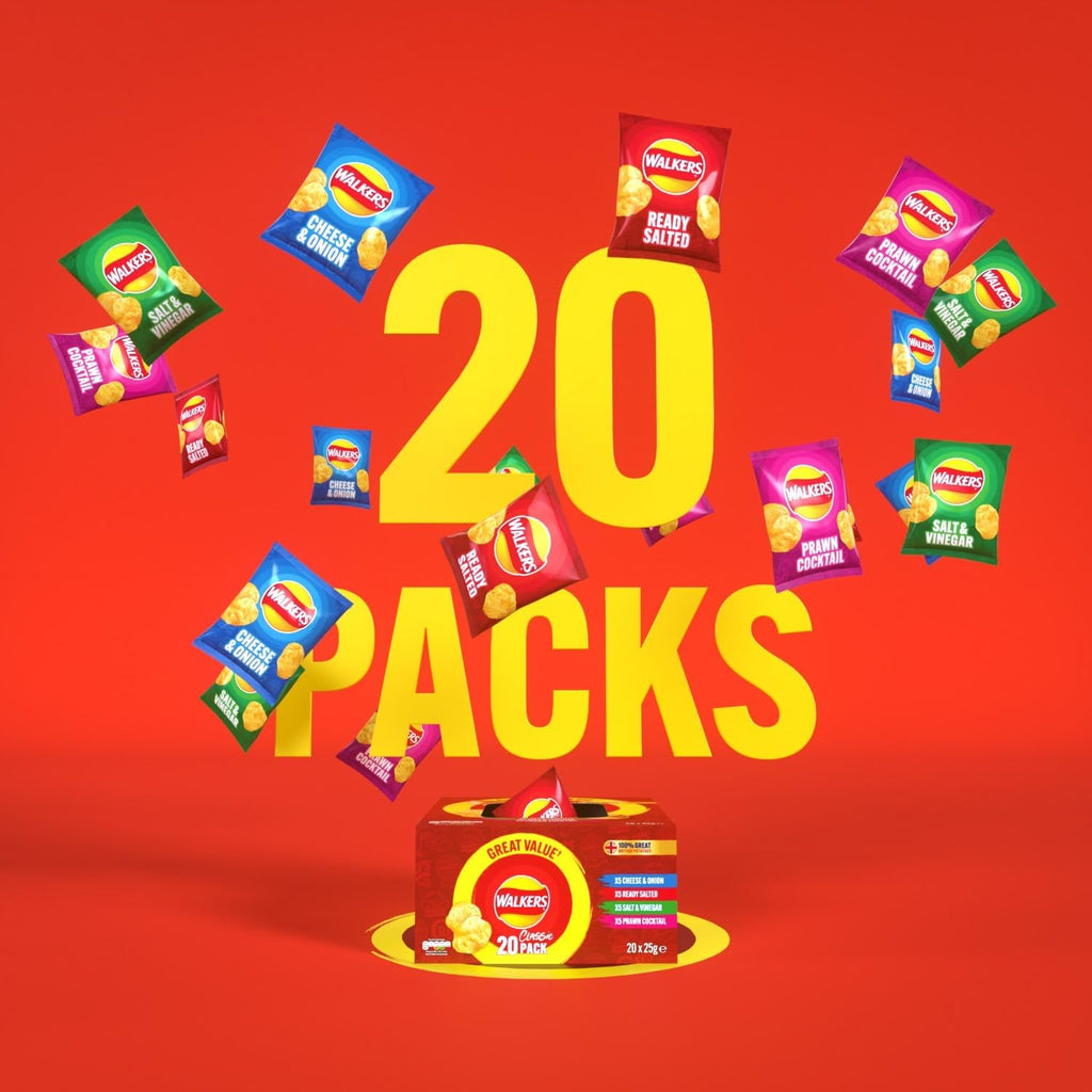 80 Bags of Walkers Classic Variety Multipack Crisps Box （4 boxes × 20 packs)   Free gift of 12 bottles of water