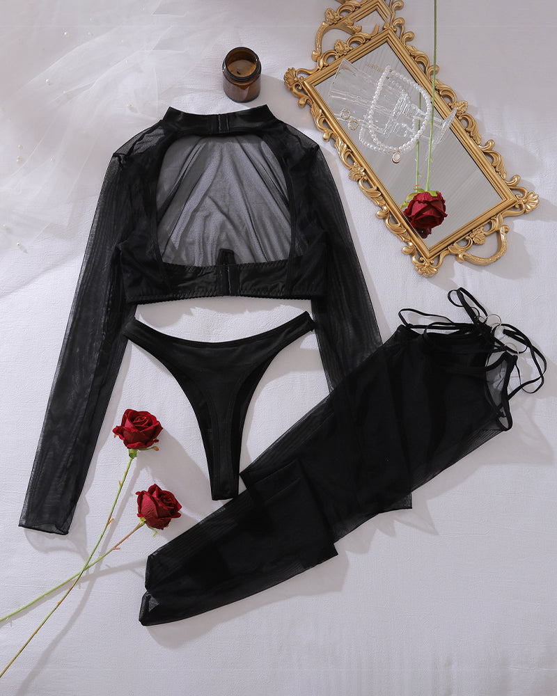 Romantic Mesh Crop Top Sets+Stockings