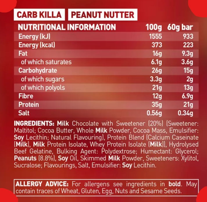 Grenade Carb Killa Peanut Nutter Bar Pack of 12 x 60g