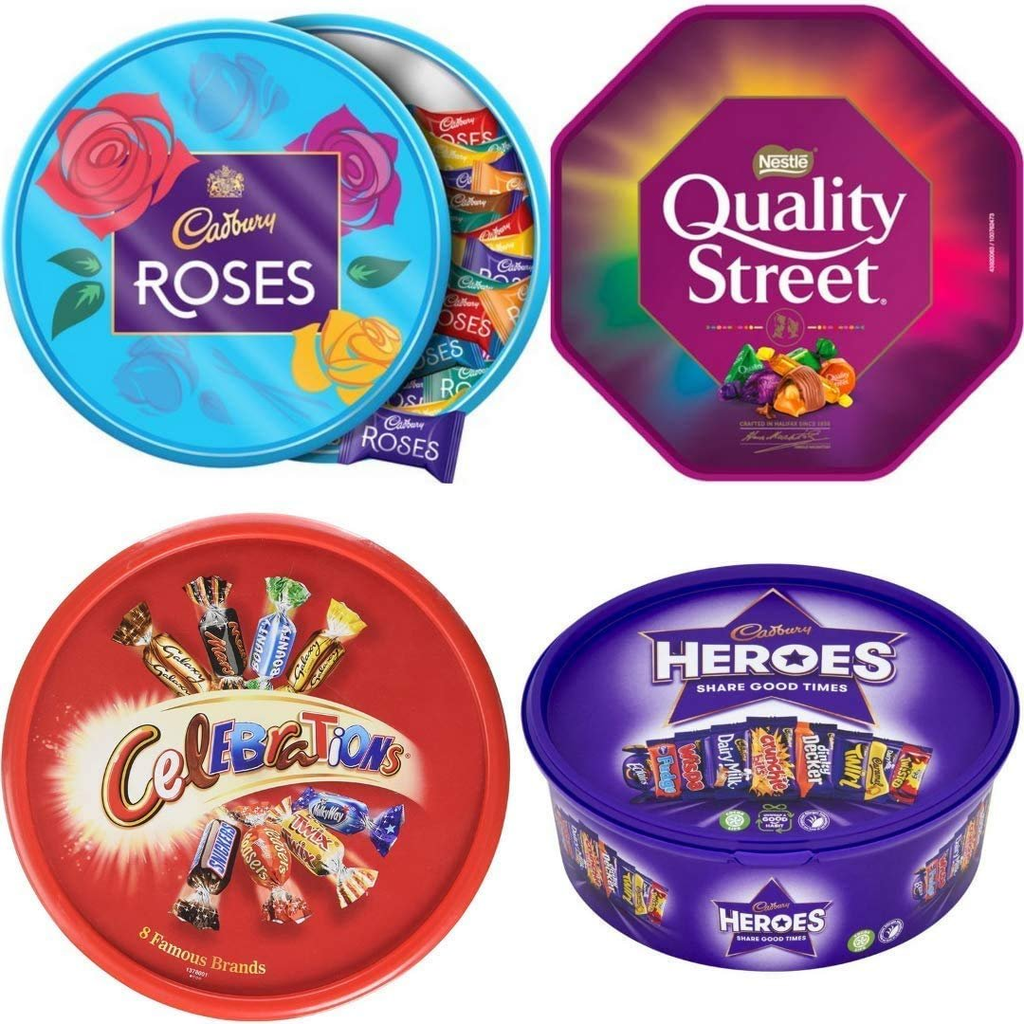 Chocolate Tubs Bundle – 5-Pack of Heroes, Roses, Celebrations, Quality Street   Chocolate Sweet Shop