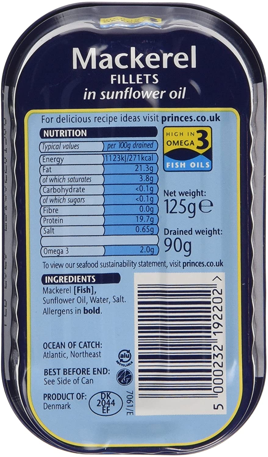 Princes Mackerel Fillets in Sunflower Oil Pack of 10×125 g