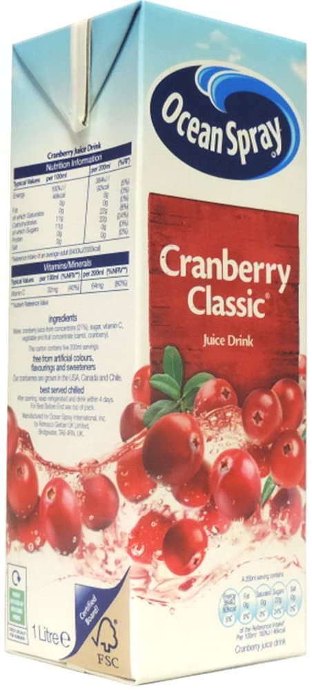 Oceanspray Cranberry Juice, 12 Pack x 1L – NEW PACK