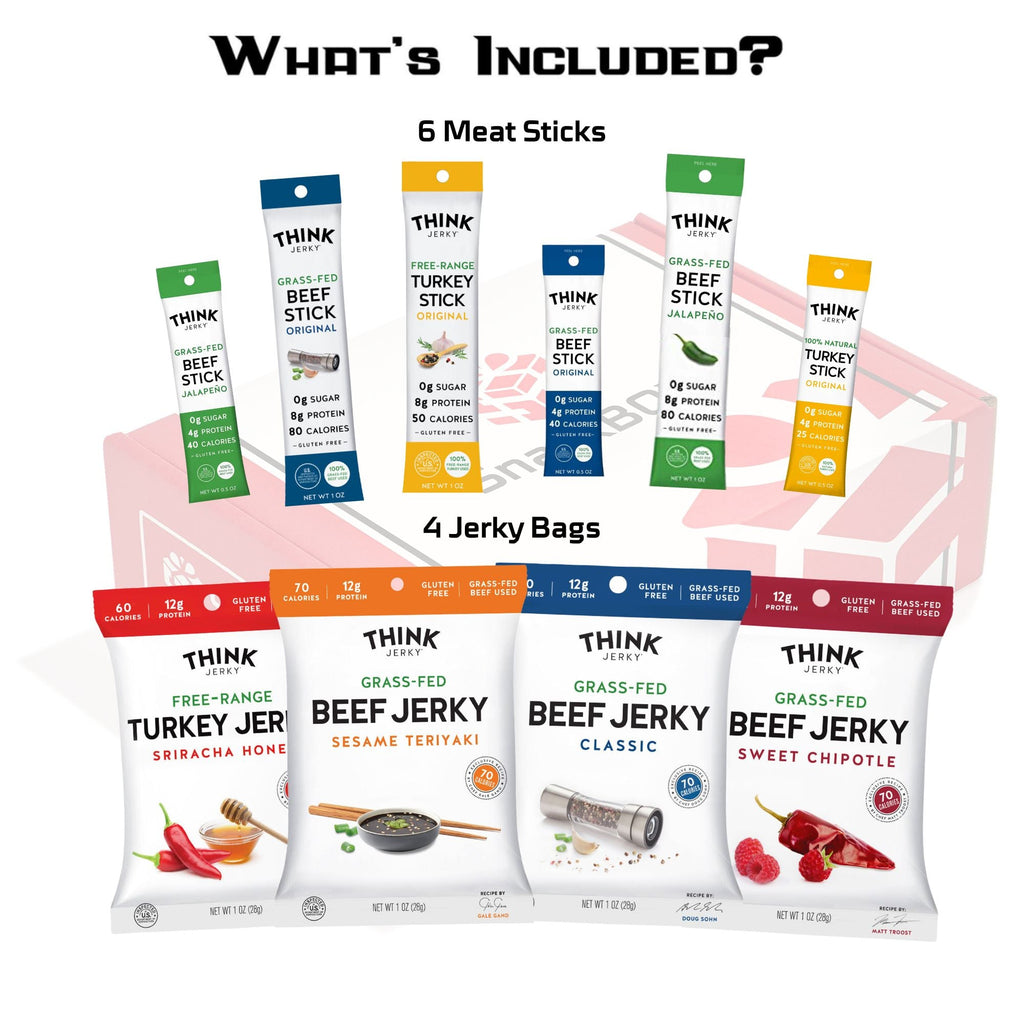 *NEW* Think Jerky Grass Fed Beef Free Range Turkey Jerky Care Package (10 Snacks) | By SnackBOX