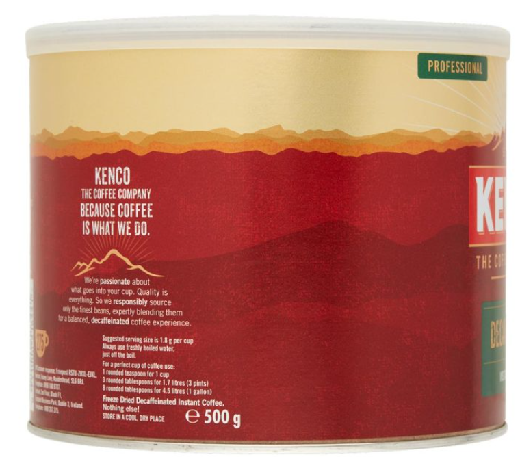 Kenco Decaffeinated Instant Coffee Granules Pack of 500g