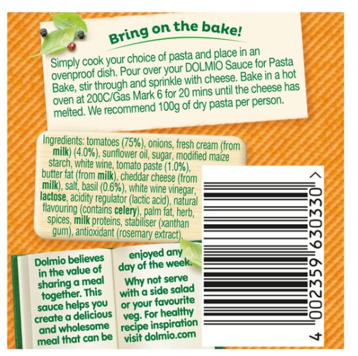 Dolmio Pasta Bake Creamy Tomato Pasta Sauce Pack of 6x500g