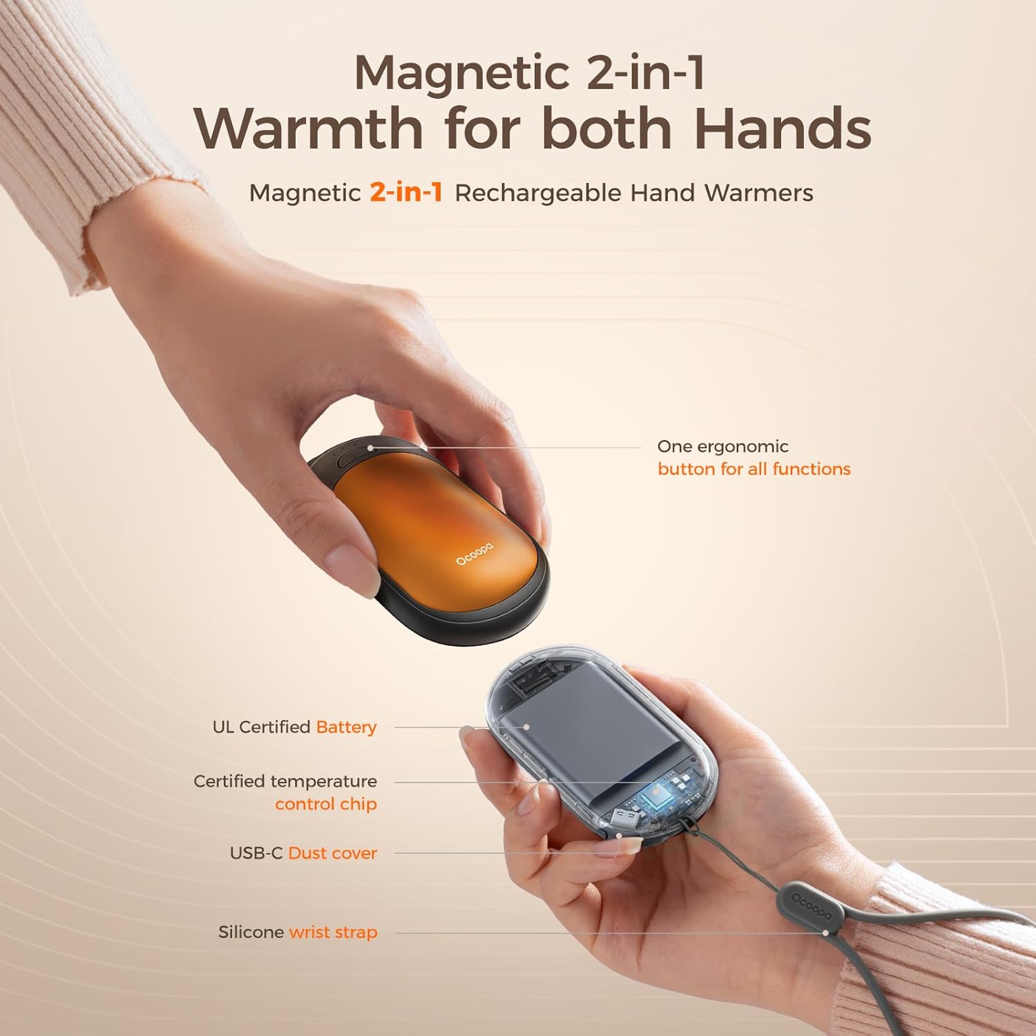 OCOOPA UT3 Lite Magnetic Hand Warmers Rechargeable 2 pack
