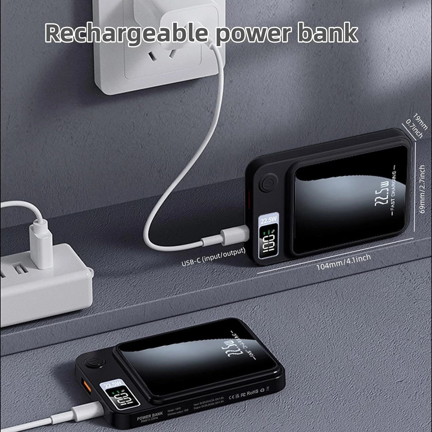 10000mAh Mobile Power Bank, 22.5W/PD20W Super Fast Charge, Magnetic Suction