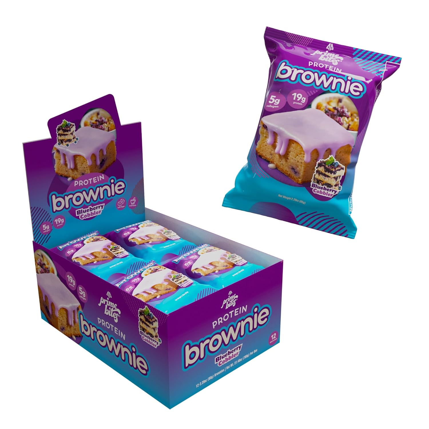 Prime Bites Protein Brownie | High Protein, Collagen Fortified Low Sugar Treat |12 Bars per Box (Buy 1 get 2)