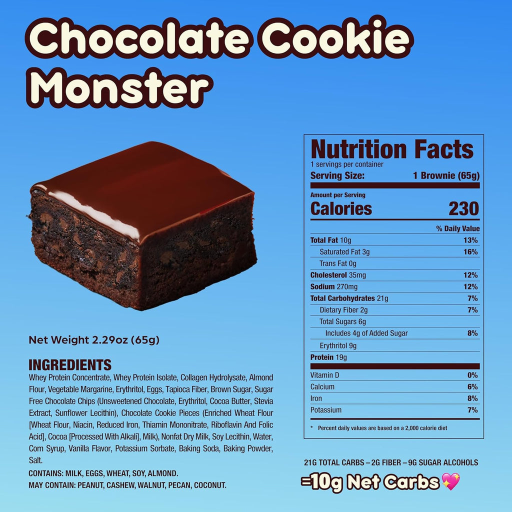 Prime Bites Protein Brownie | High Protein, Collagen Fortified Low Sugar Treat |12 Bars per Box (Buy 1 get 2)