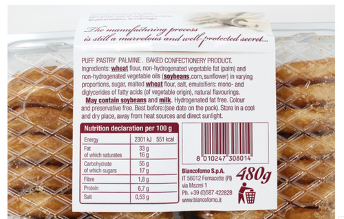 Authentic Italian Puff Pastry Palmine Pack of 480g