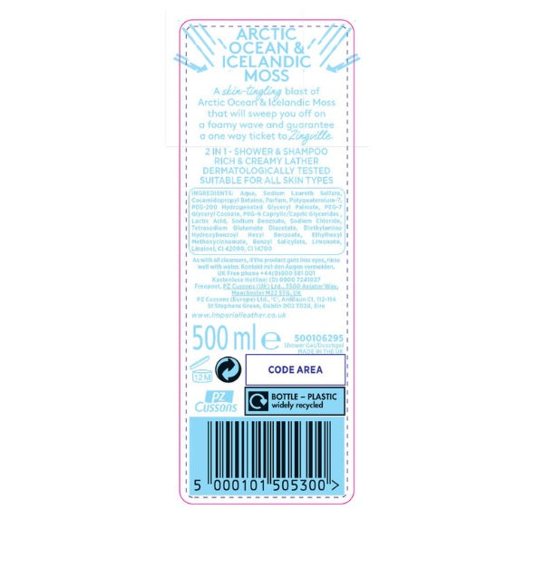 Imperial Leather Arctic Ocean & Icelandic Moss 2 in 1 Shower Gel, 6x500ml