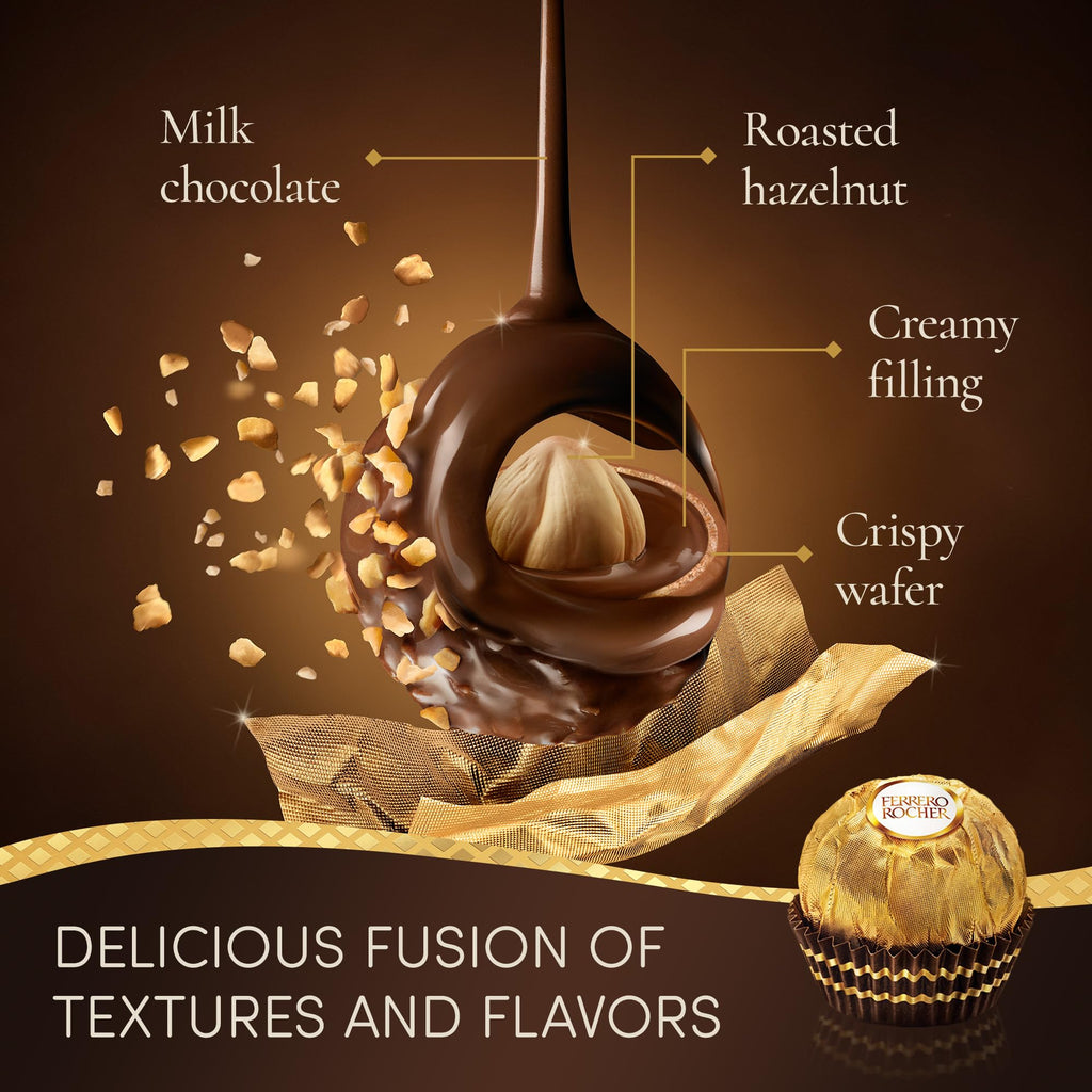 Ferrero Rocher Premium Pralines Milk   Hazelnut Chocolate Gift Boxes, Individually Wrapped Gifts, 12 Packs (62.5g each)