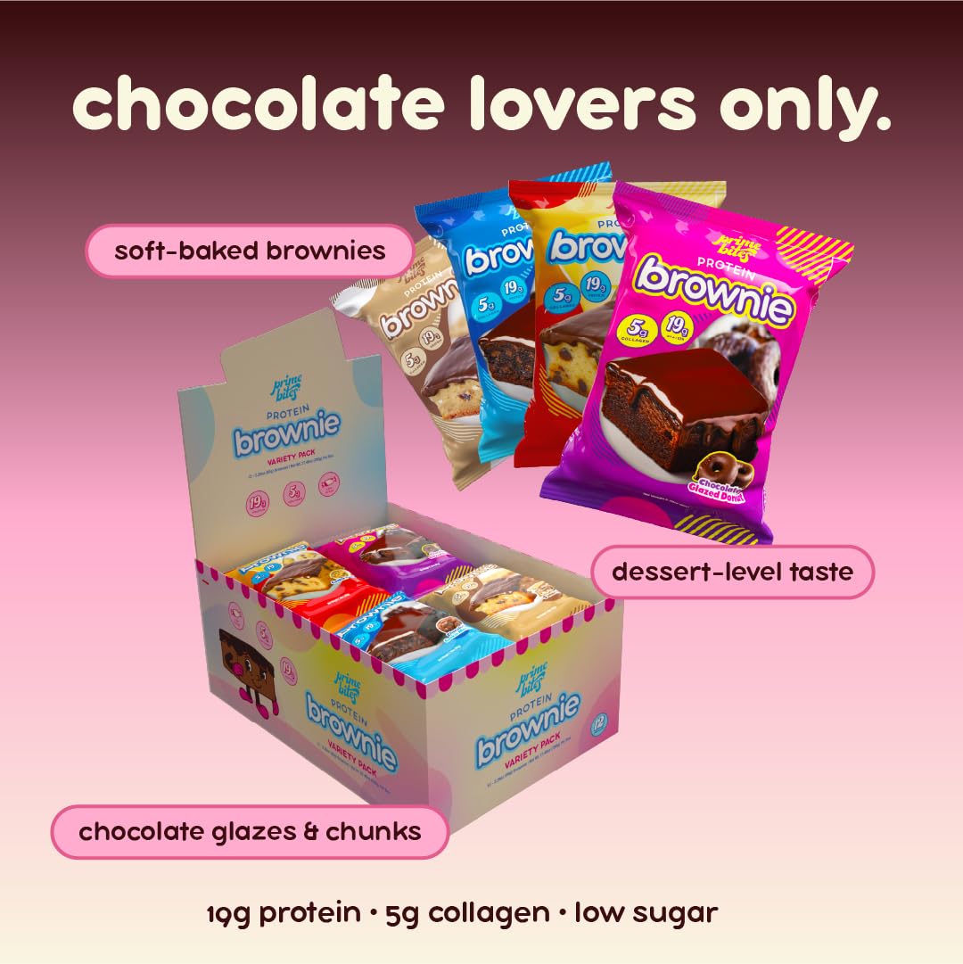 Prime Bites Protein Brownie | High Protein, Collagen Fortified Low Sugar Treat |12 Bars per Box (Buy 1 get 2)