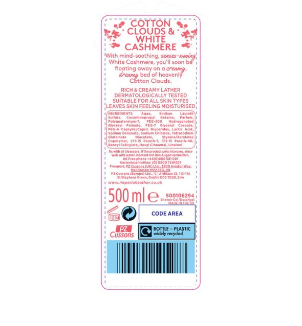 Imperial Leather Cotton Clouds and White Cashmere Shower Gel Pack of  6 x 500mL