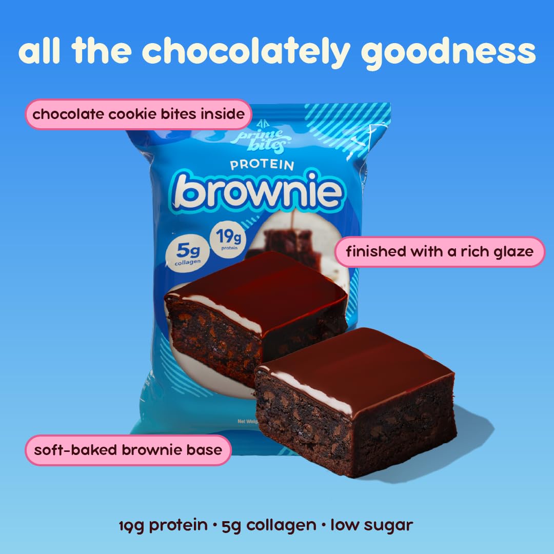 Prime Bites Protein Brownie | High Protein, Collagen Fortified Low Sugar Treat |12 Bars per Box (Buy 1 get 2)